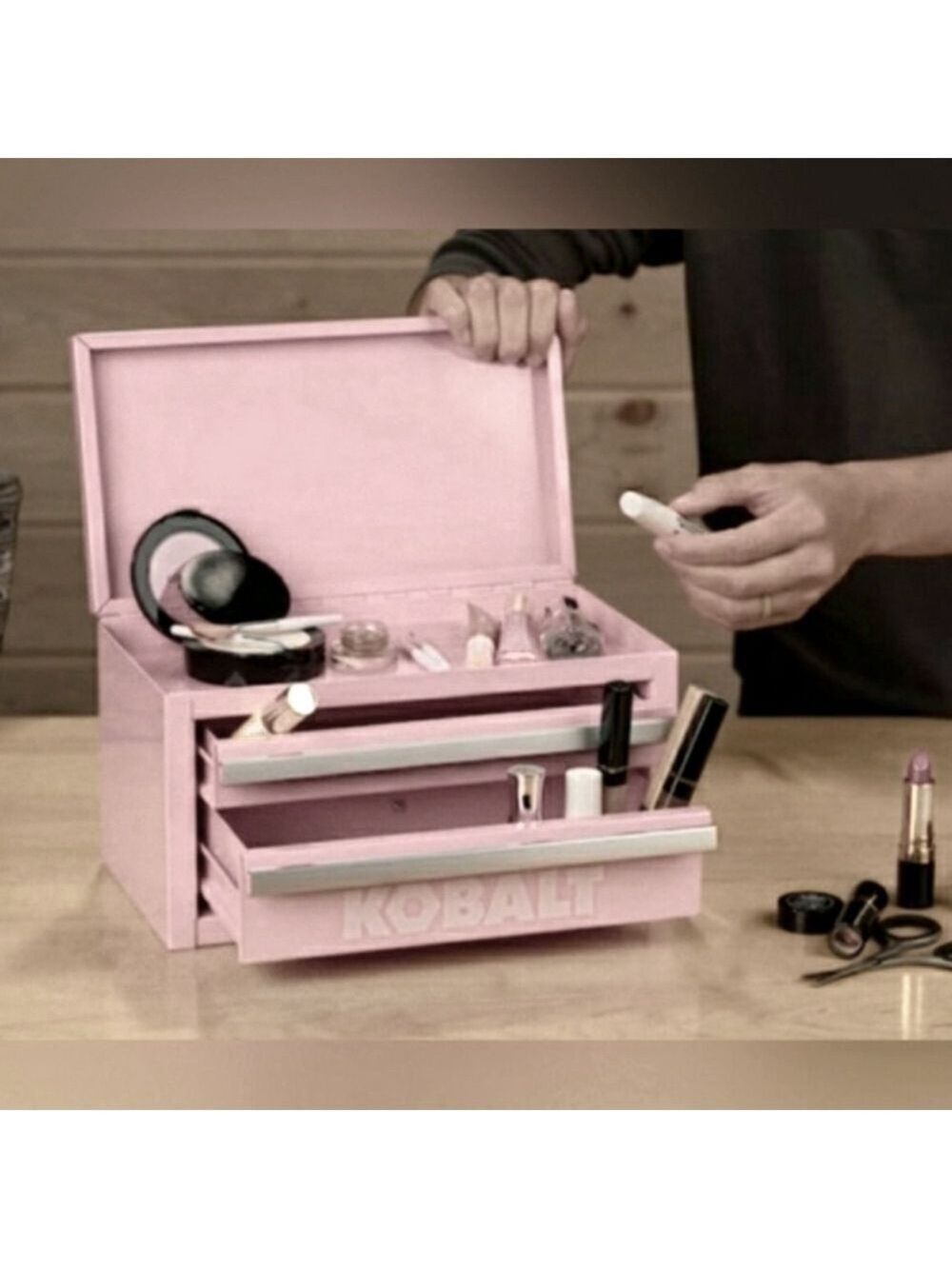 Kobalt Mini Tool Box Chest Craft Supplies Make Up Case Jewelry Box Pink - Picture 4 of 9